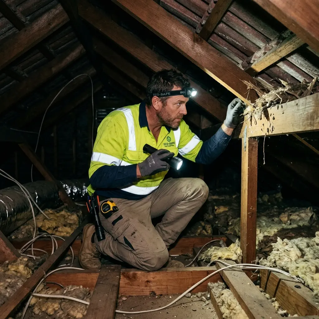 Technician inspecting a Garden City roof cavity for a dead possum